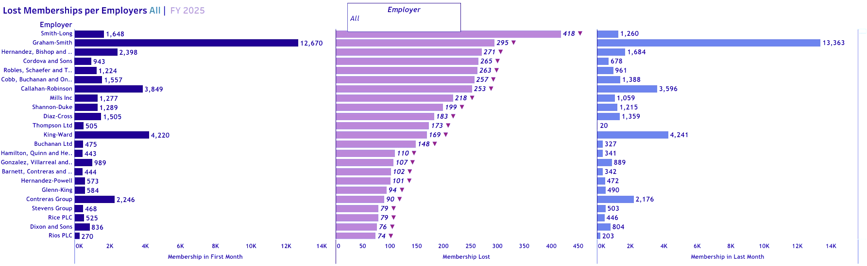 Lost Memberships per Employers - FY 2025 v1