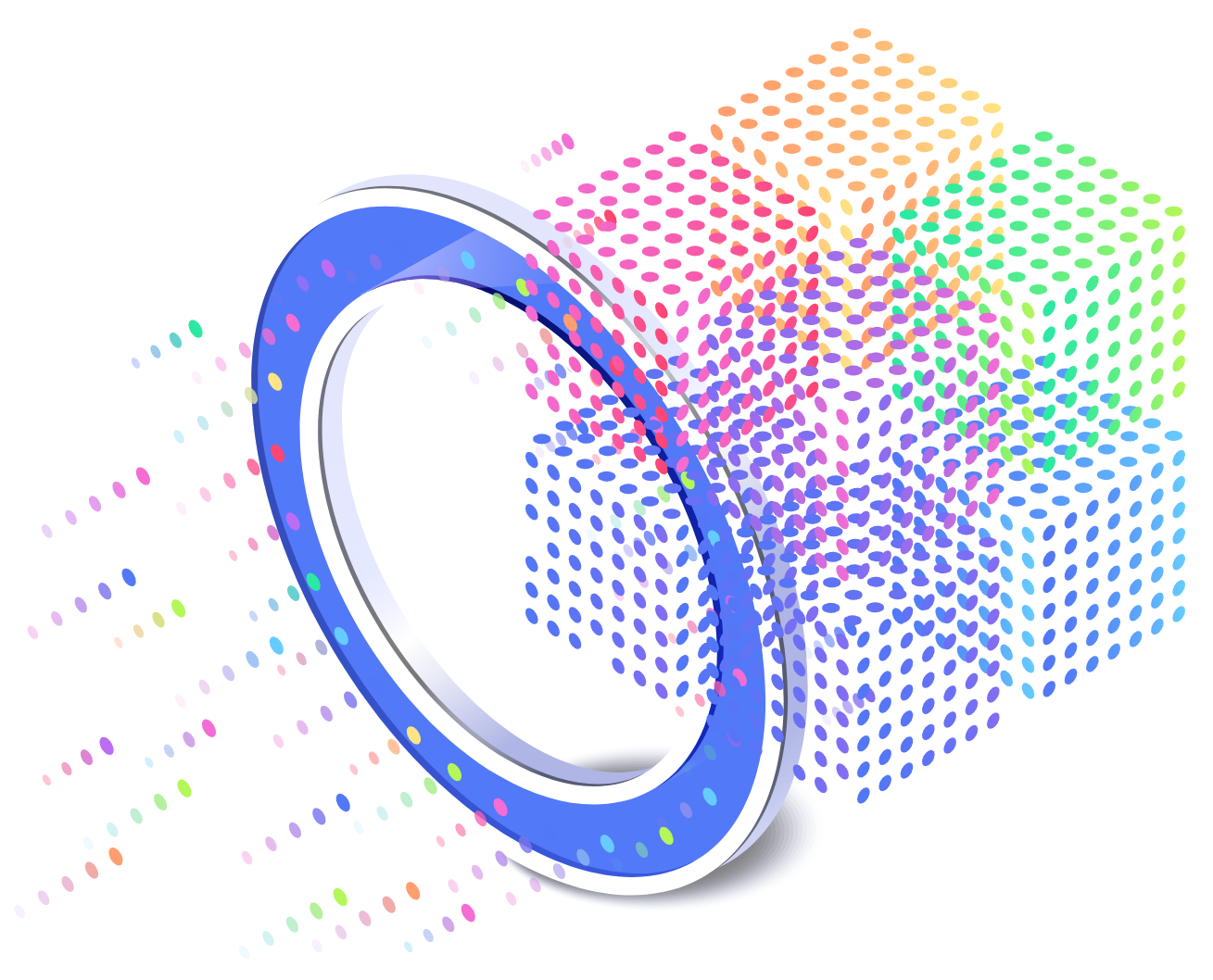 Blue ring with a cluster of colourful data cubes, MARRA Data